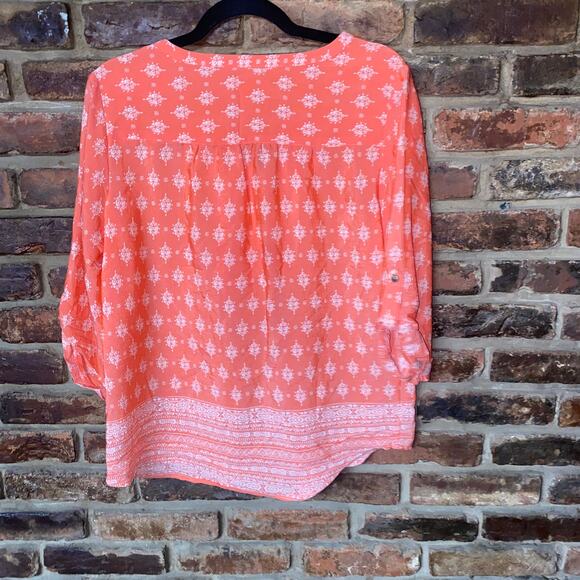 Kim Rogers Coral White Print Embellished Blouse Women's Size Small - Picture 6 of 6